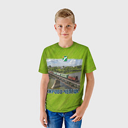 Футболка детская Кирово-Чепецк - узкоколейный поезд едет по мосту, цвет: 3D-принт — фото 2