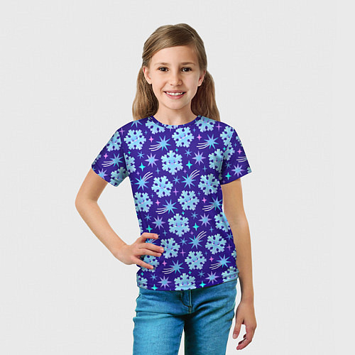 Детская футболка Снежинки со звездами в синем небе / 3D-принт – фото 5