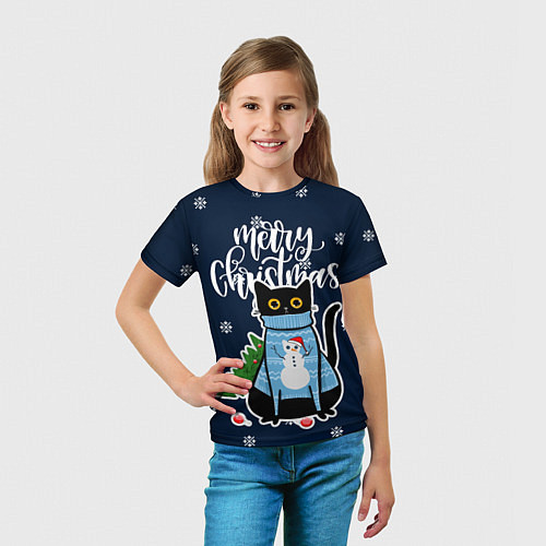 Детская футболка Котик: merry christmas / 3D-принт – фото 5