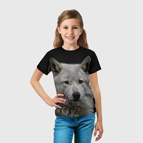 Детская футболка Серый волк на темном фоне / 3D-принт – фото 5