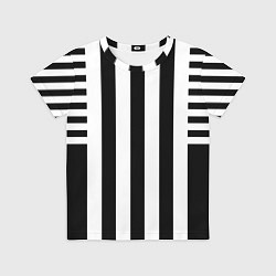 Футболка детская Черно белый узор в полоску, цвет: 3D-принт