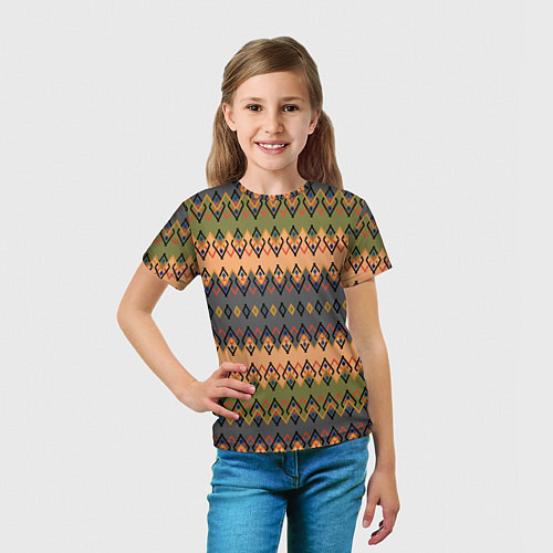 Детская футболка Желто-оливковый полосатый орнамент / 3D-принт – фото 5