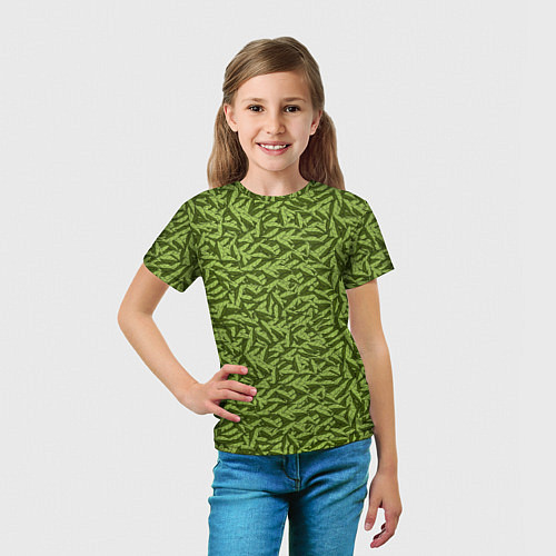 Детская футболка Милитари листья в полоску / 3D-принт – фото 5