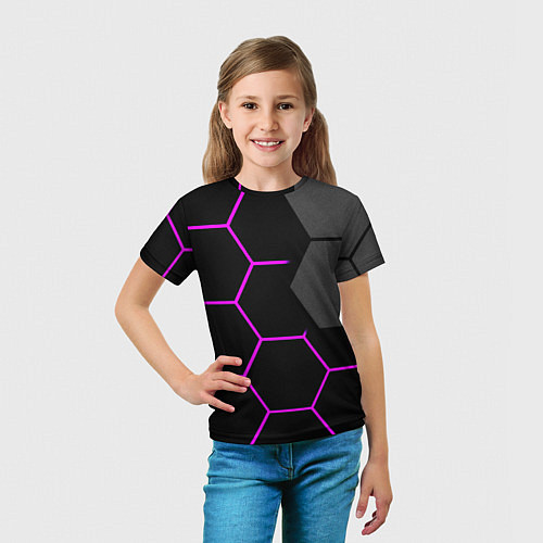 Детская футболка Крупные неоновые соты / 3D-принт – фото 5