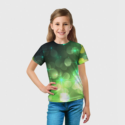 Детская футболка Неоновый зеленый блеск и черный фон / 3D-принт – фото 5