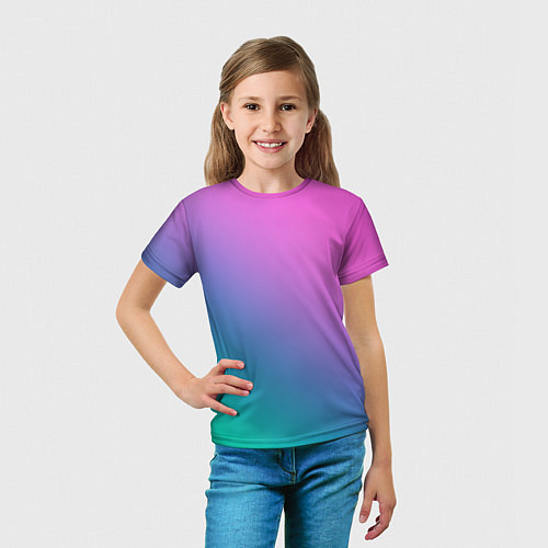 Детская футболка Розовый с бирюзовым и синим градиент / 3D-принт – фото 5