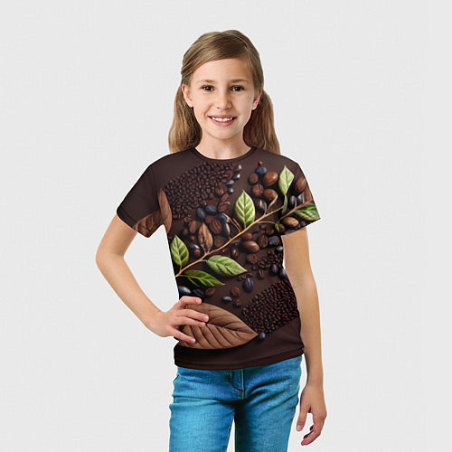 Детская футболка Кофейные зерна и листья чая / 3D-принт – фото 5