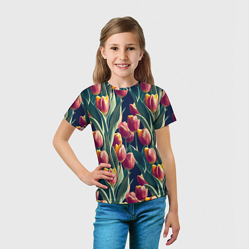 Детская футболка Много тюльпанов / 3D-принт – фото 5