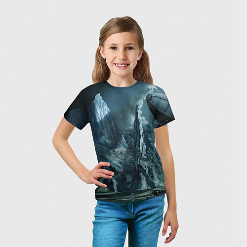 Детская футболка Сай-фай тёмные горы и корабль / 3D-принт – фото 5