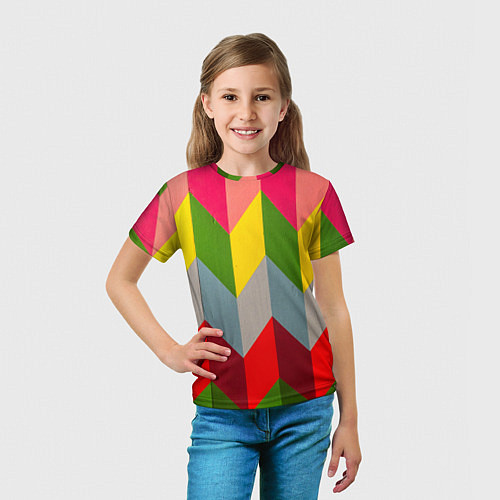 Детская футболка Разноцветный ромбический абстрактный паттерн / 3D-принт – фото 5