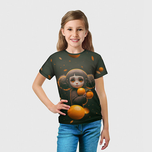 Детская футболка Милая девушка с мандаринами / 3D-принт – фото 5