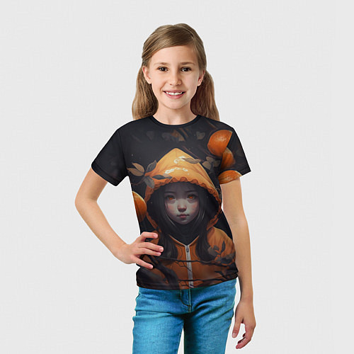 Детская футболка Девочка в оранжевой толстовке / 3D-принт – фото 5