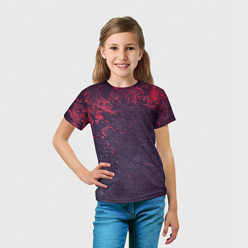 Детская футболка Наскальная чёрная текстура с красными брызгами / 3D-принт – фото 5