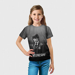 Футболка детская Wednesday черно-белый стиль, цвет: 3D-принт — фото 2