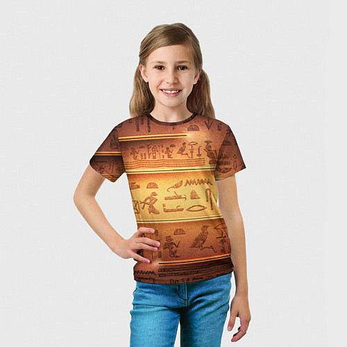 Детская футболка Египетская стена с иероглифами и полосами / 3D-принт – фото 5