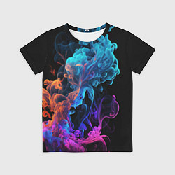 Футболка детская Неоновый цветной дым на черном фоне, цвет: 3D-принт