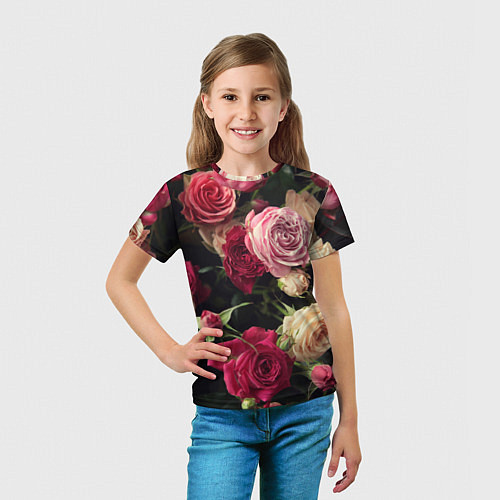 Детская футболка Нежные кустовые розы / 3D-принт – фото 5