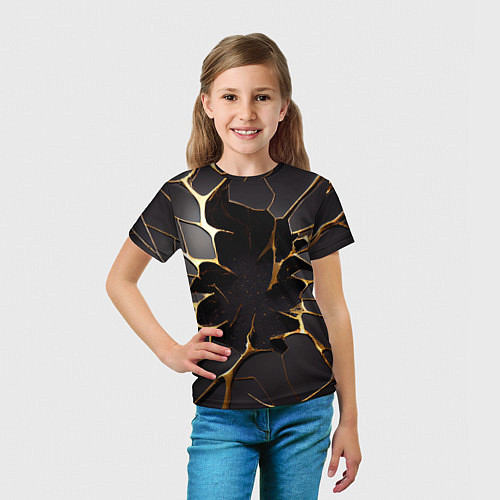 Детская футболка Трещины в пропасть: черно-золотой узор / 3D-принт – фото 5