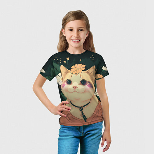 Детская футболка Смущённый мемный котик / 3D-принт – фото 5