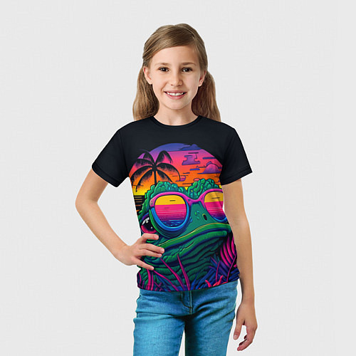 Детская футболка Лягушонок Пепе на неоновом отдыхе / 3D-принт – фото 5