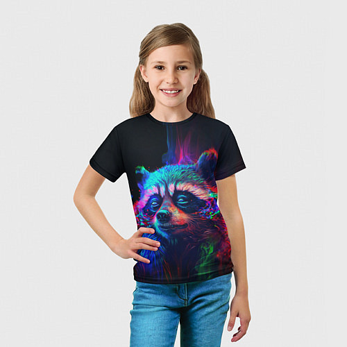 Детская футболка Енот в неоновой дымке / 3D-принт – фото 5