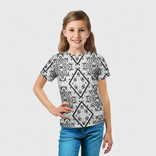 Детская футболка Бело-серый этнический орнамент / 3D-принт – фото 5