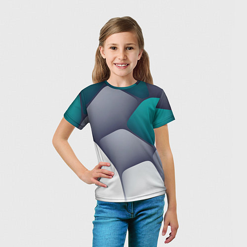Детская футболка Серо-бело-синий каменный паттерн / 3D-принт – фото 5