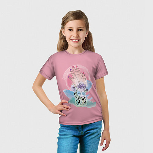 Детская футболка Женская рука с абстрактными цветами / 3D-принт – фото 5