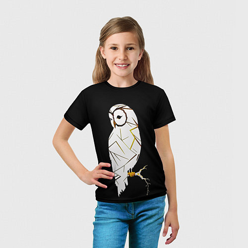 Детская футболка Сова из золотой потали на черном фоне / 3D-принт – фото 5