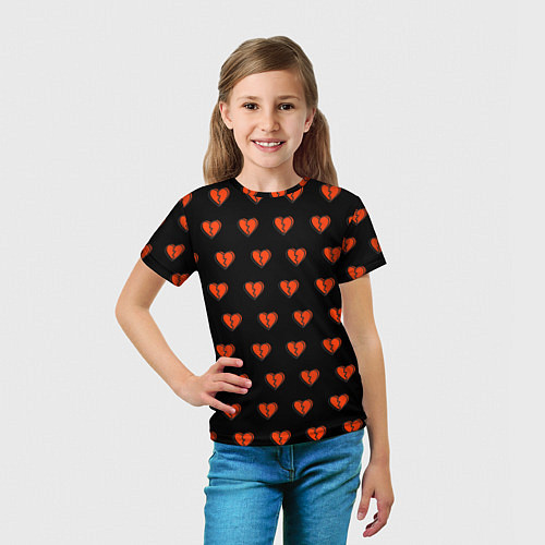 Детская футболка Разбитые сердца на черном фоне / 3D-принт – фото 5