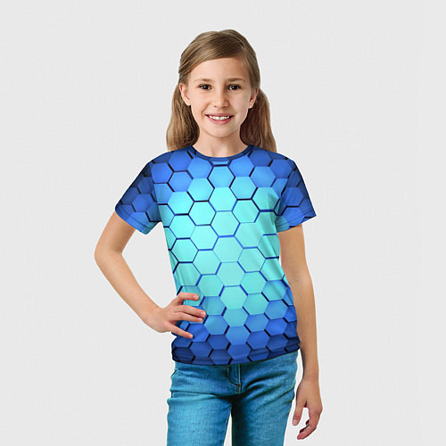 Детская футболка Голубые соты шейповая абстракция / 3D-принт – фото 5
