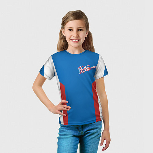 Детская футболка Непобедимая - в цветах российского флага / 3D-принт – фото 5