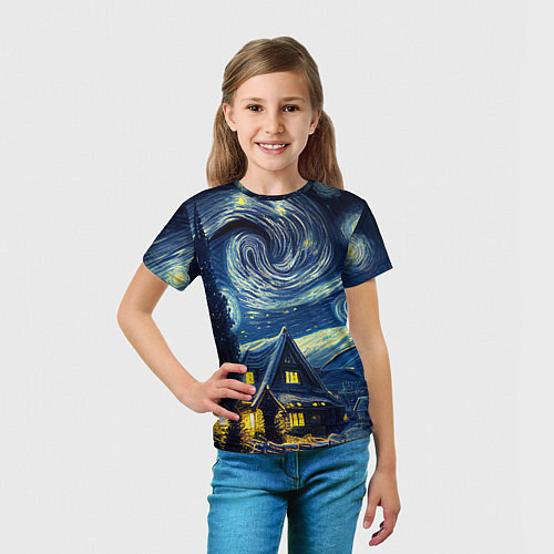 Детская футболка Новогодняя ночь - имитация Ван Гога / 3D-принт – фото 5