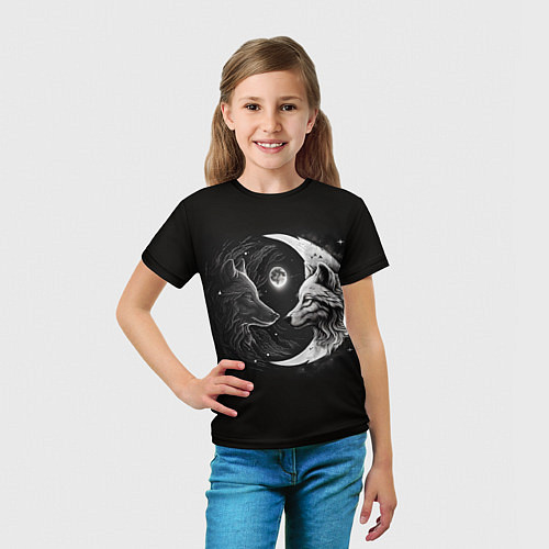 Детская футболка Волки инь-янь луна / 3D-принт – фото 5
