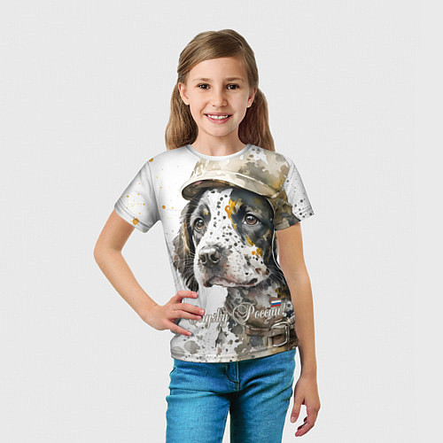 Детская футболка Акварельный щенок в военном камуфляже / 3D-принт – фото 5