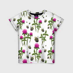 Футболка детская Клевер и пчёлки - паттерн, цвет: 3D-принт