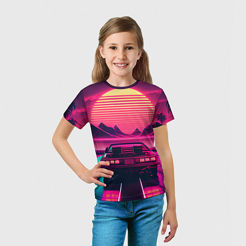Детская футболка Синтвейв закат и автомобиль / 3D-принт – фото 5