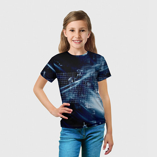 Детская футболка Тёмно-ледяной фон и бесконечный код / 3D-принт – фото 5