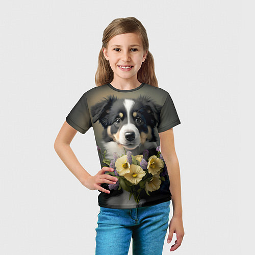 Детская футболка Щенок с цветами / 3D-принт – фото 5