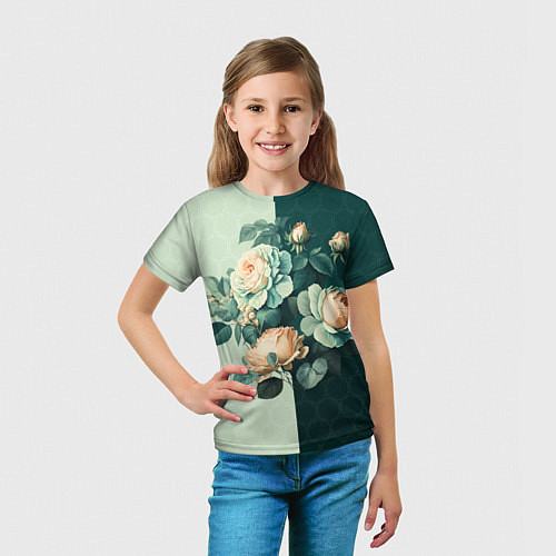 Детская футболка Розы на зеленом фоне / 3D-принт – фото 5
