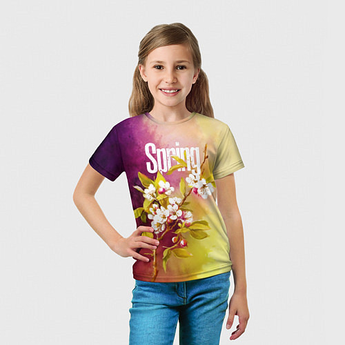 Детская футболка Ветка цветущей яблони акварель / 3D-принт – фото 5