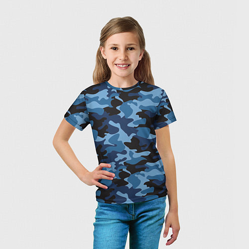 Детская футболка Сине-черный камуфляж / 3D-принт – фото 5