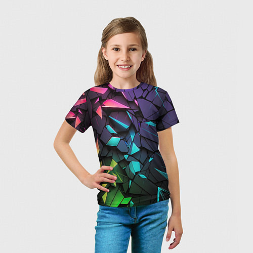 Детская футболка Неоновые абстрактные каменные плиты / 3D-принт – фото 5