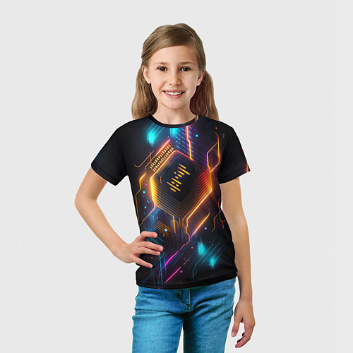 Детская футболка Неоновая абстрактная электроцепь / 3D-принт – фото 5