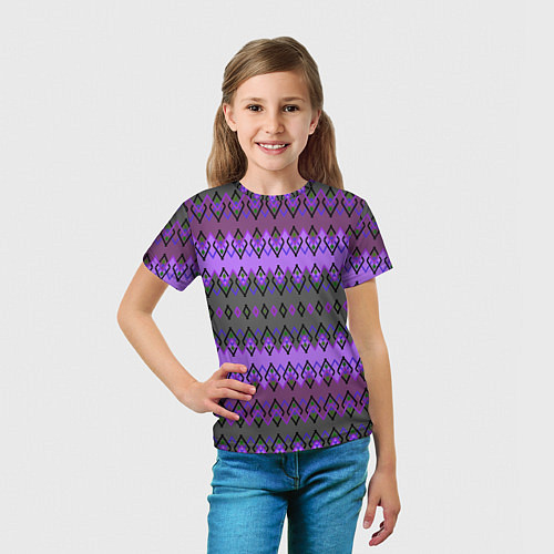 Детская футболка Серо-фиолетовый этнический геометрический узор / 3D-принт – фото 5
