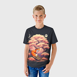 Футболка детская Лиса под сакурой, цвет: 3D-принт — фото 2
