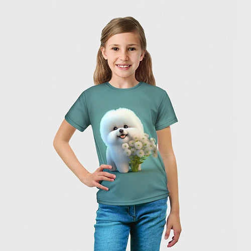 Детская футболка Белая собака милаха / 3D-принт – фото 5