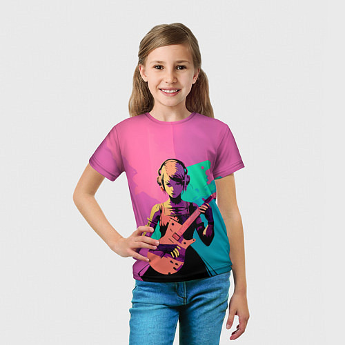 Детская футболка Девушка с Гитарой в стиле Vaporwave / 3D-принт – фото 5