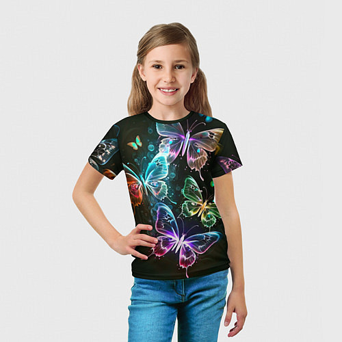 Детская футболка Неоновые дикие бабочки / 3D-принт – фото 5