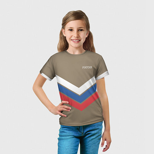 Детская футболка Триколор - три полосы на песочном / 3D-принт – фото 5